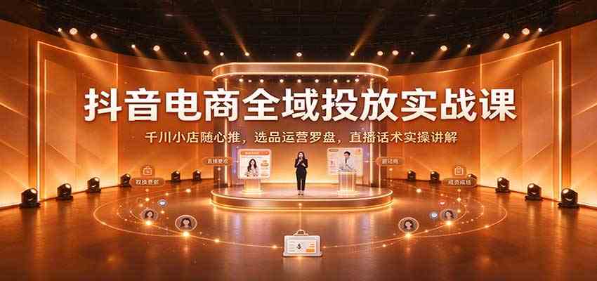 抖音电商全域投放实战课：千川小店随心推，选品运营罗盘，直播话术实操讲解-知行阁轻创网-分享网络赚钱项目-全网首发副业项目实操平台-副业创业项目网